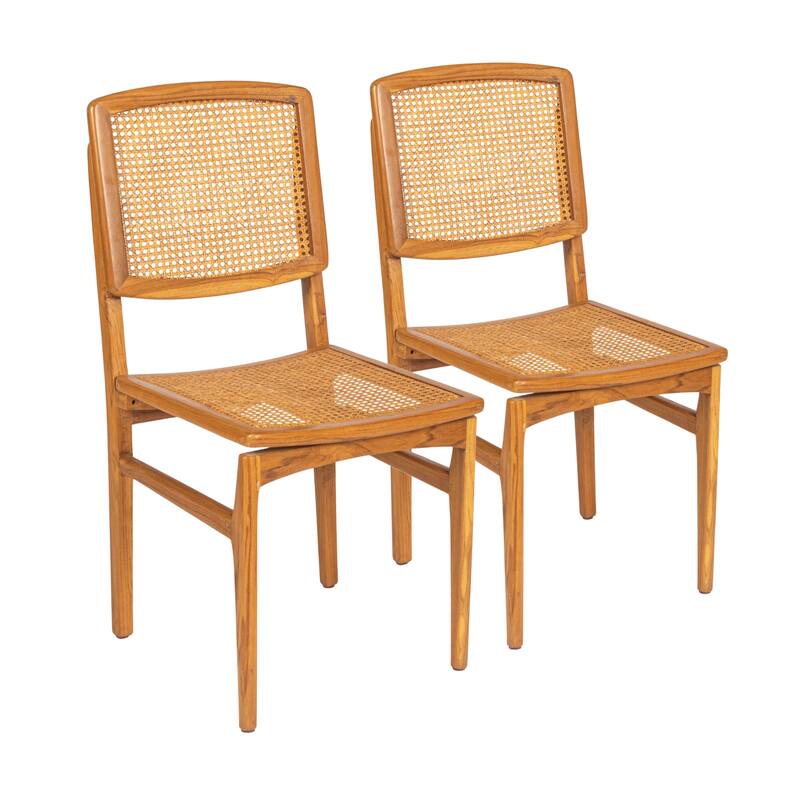 Mango Wood and Cane Dining Chairs, Set of 2 - Natural