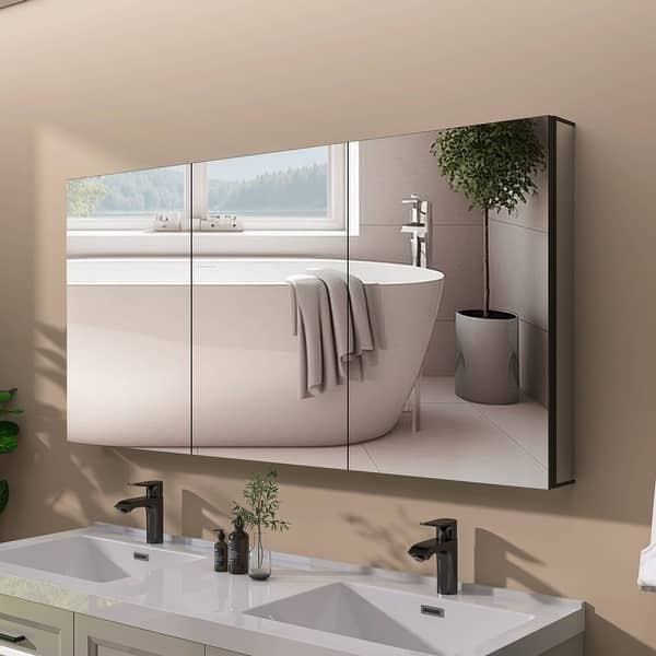 Getpro 60 in. W x 30 in. H Rectangular Aluminum Medicine Cabinet with Mirrors for Bathroom Frameless Recessed or Surface Mount