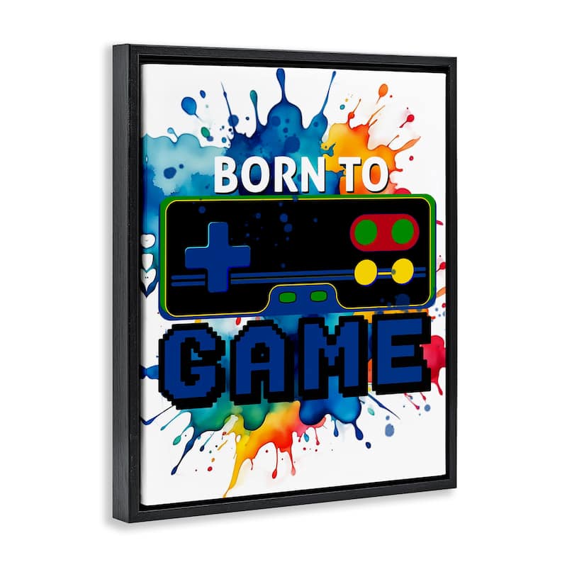 Stupell Born to Game Splash Framed Floater Canvas Wall Art Design By Kim Allen