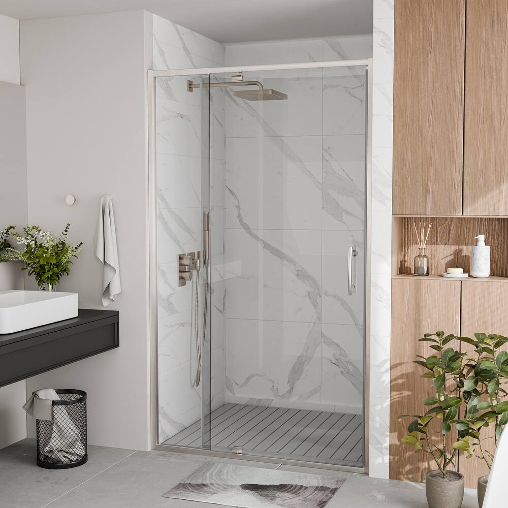 Modland 38-42"x71'' Adjustable Pivot Shower Door - Auto-Lift Hinge, Magnetic Seal, 5 Finishes for Uneven Walls - 42''x 71''