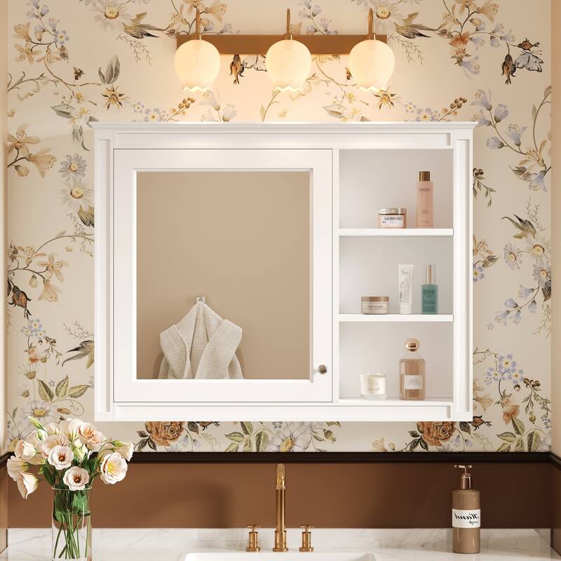 Roomfitters 36x28 Inch Medicine Cabinet, Wall Mounted Bathroom Mirror Cabinet with Adjustable Shelf, White