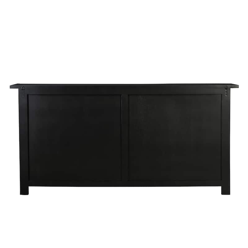 HomeRoots 79" Black Solid Wood Four Drawer Sideboard with Four Doors - 79.00 in. x 38.00 in. x 17.00 in.