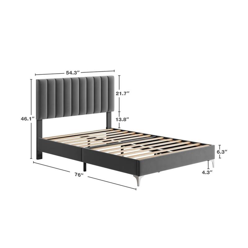 Velvet Upholstered Platform Bed Frame