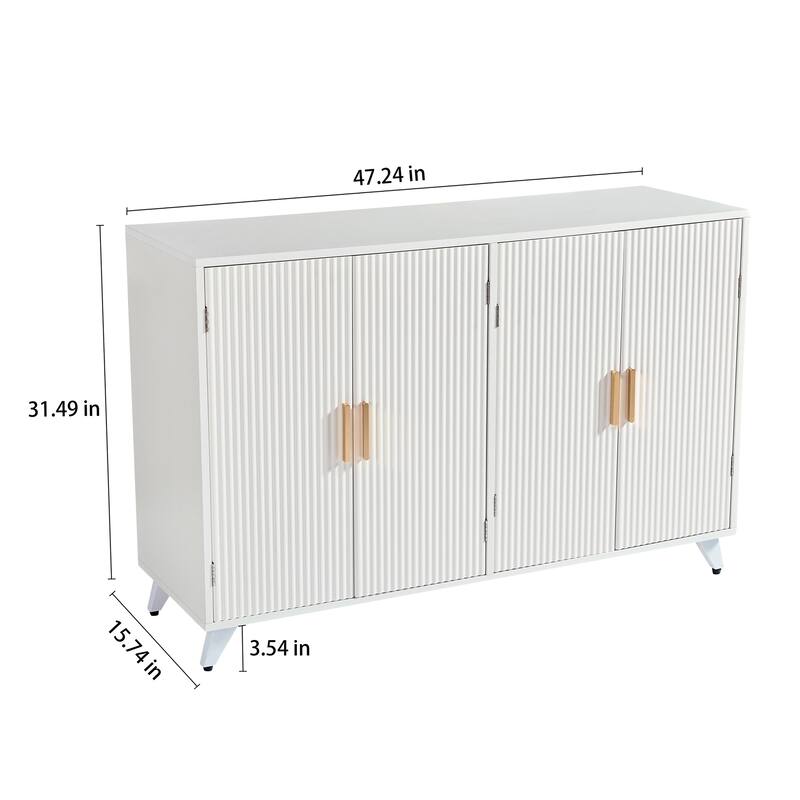4 Doors Sideboard Buffet with Adjustable Shelves and Wavy Texture