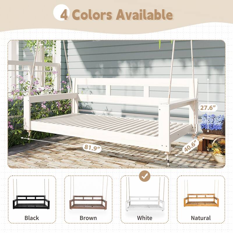 Patio Wooden Twin Size Porch Swing Daybed Frame with 4 Hanging Ropes for Backyard and Outdoor Use