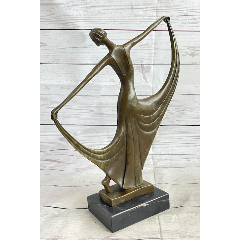 Slender Art Deco Dancer Showgirl Fashion Model Bronze Statue Sculpture Original 13 Inches X 12 Inches