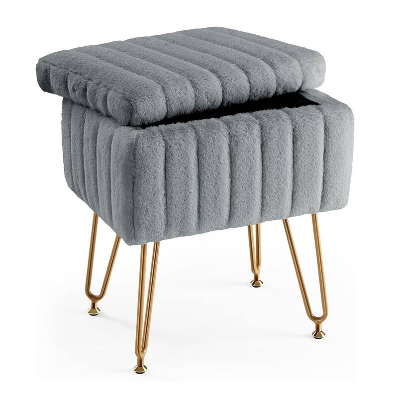 Vanity Stool Chair with Storage, Ottoman Boucle Soft Padded Makeup Footstools Seat 1PCS - 12.2"D x 16"W x 18.9"H