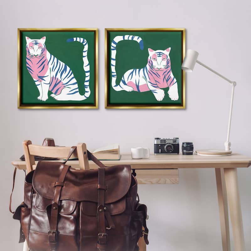 Stupell Fierce Lounging Tigers Framed Floater Canvas Wall Art Design By Melissa Wang (Set of 2)