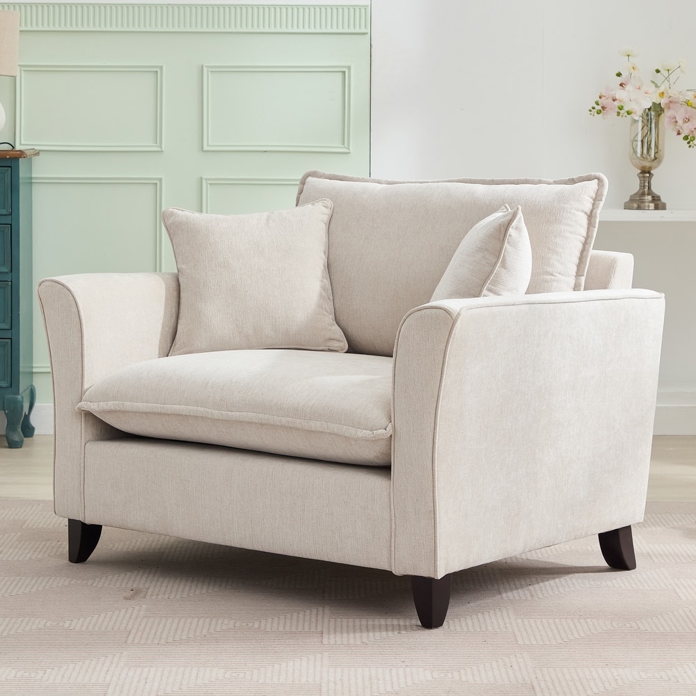 Chenille Upholstered Fabric Accent Chairs Flared Armchairs Livingroom Single Sofa Chairs with Pillows, Removable Washable Covers