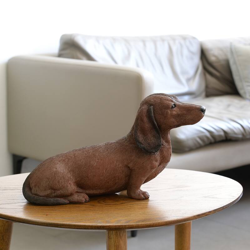 Sitting Brown Dachshund Outdoor Garden Statue - 15"