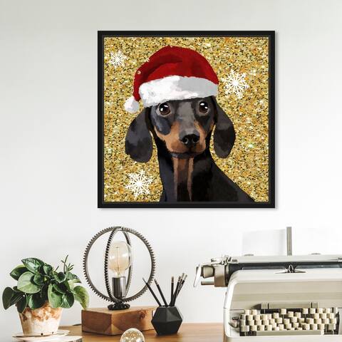 Oliver Gal 'Holiday Doxie Gold' Animals Gold Wall Art Canvas Print