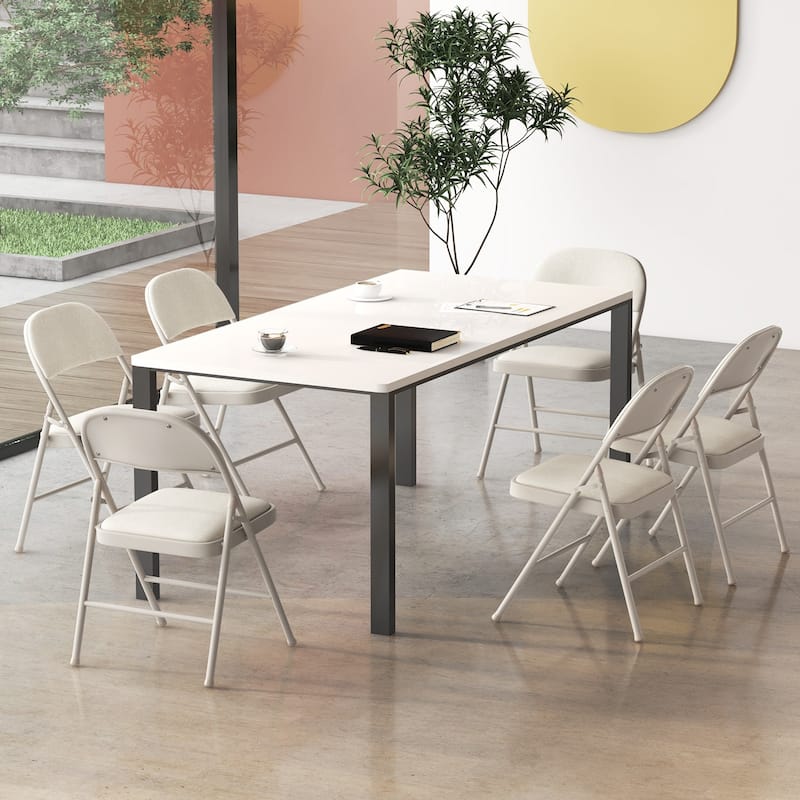 Gymax Set of 6 Folding Chairs Fabric Upholstered Padded Seat Metal