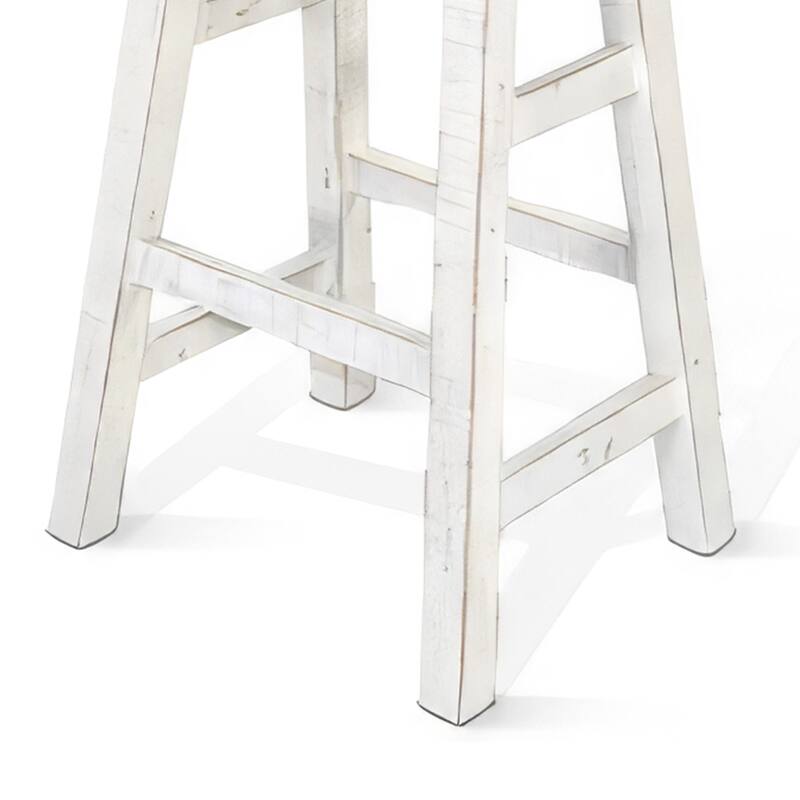 Rena Bar Stool Set of 2, Saddle Style Seat, White Sand Mahogany Wood