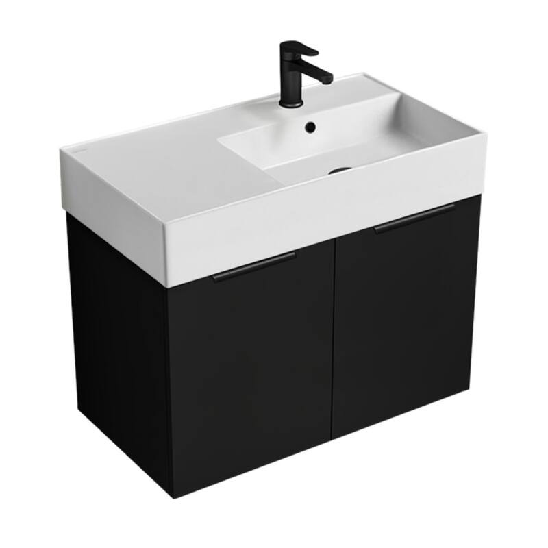 Nameeks Derin-3217-W-C-R Derin 32" Wall Mounted Single Basin Vanity - Matte Black / Black - Anthracite Finish