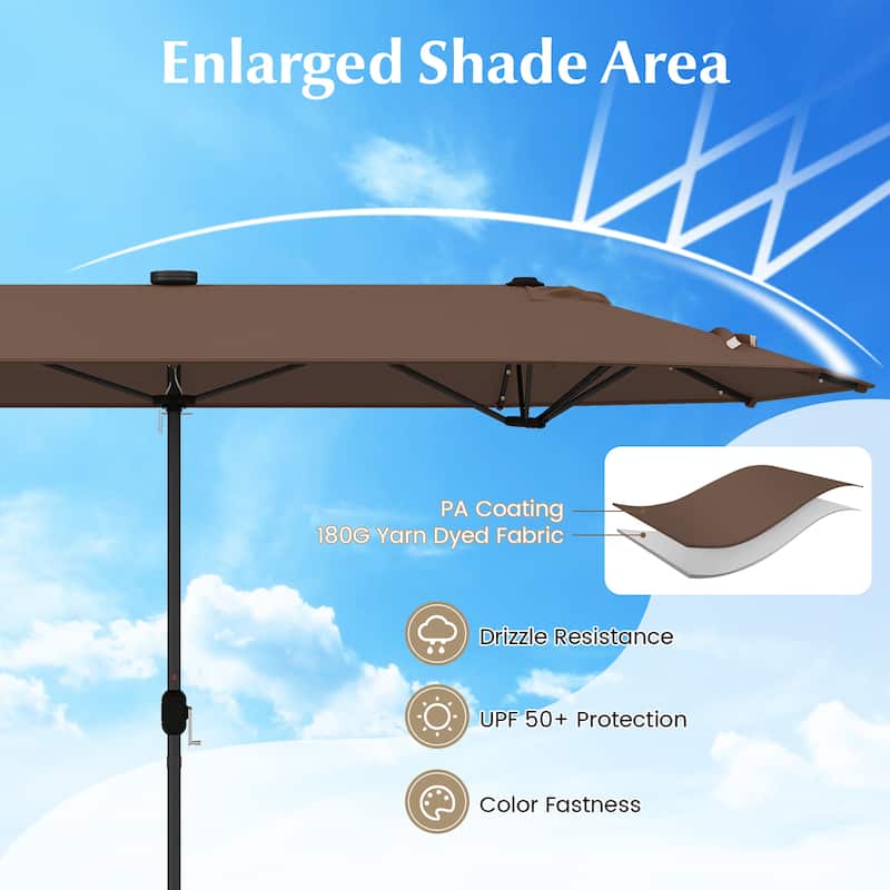 Gymax 13FT Double-sided Patio Umbrella w/ Solar Lights Crank Handle