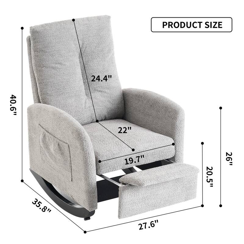 Rocking Chair with Footrest, Nursery Glider Chair with Rubber Wood Legs Side Pocket, High Back Nursing Chair