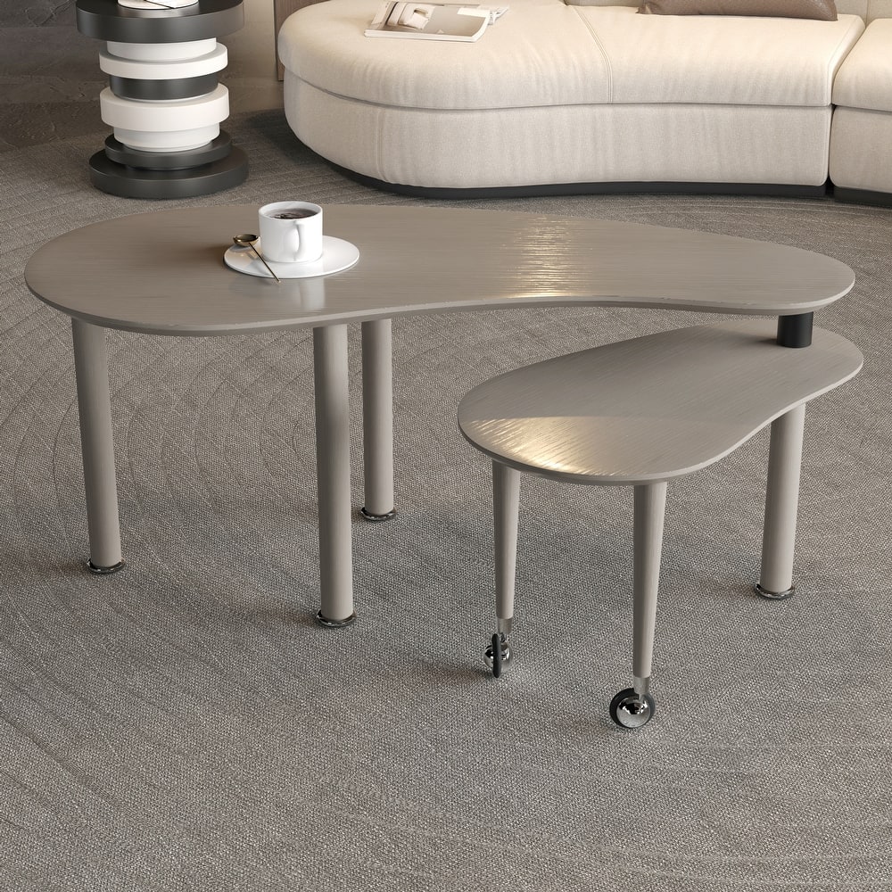 Contemporary rotatable cocktail table with solid rubber wood legs, 360 degree rotating coffee table