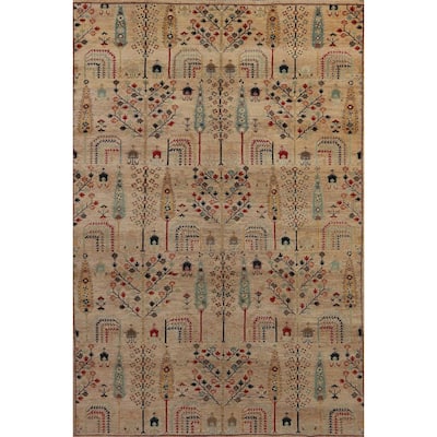 Hand Knotted Oriental 100% Wool Carpet Traditional All-Over Multi-Colored Ziegler Area Rug - 9' 8'' X 6' 3''
