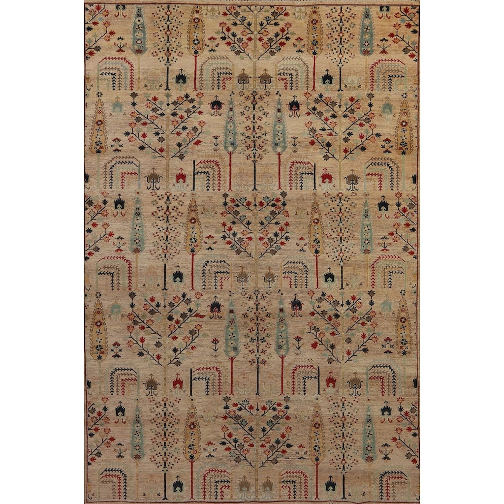 Hand Knotted Oriental 100% Wool Carpet Traditional All-Over Multi-Colored Ziegler Area Rug - 9' 8'' X 6' 3''