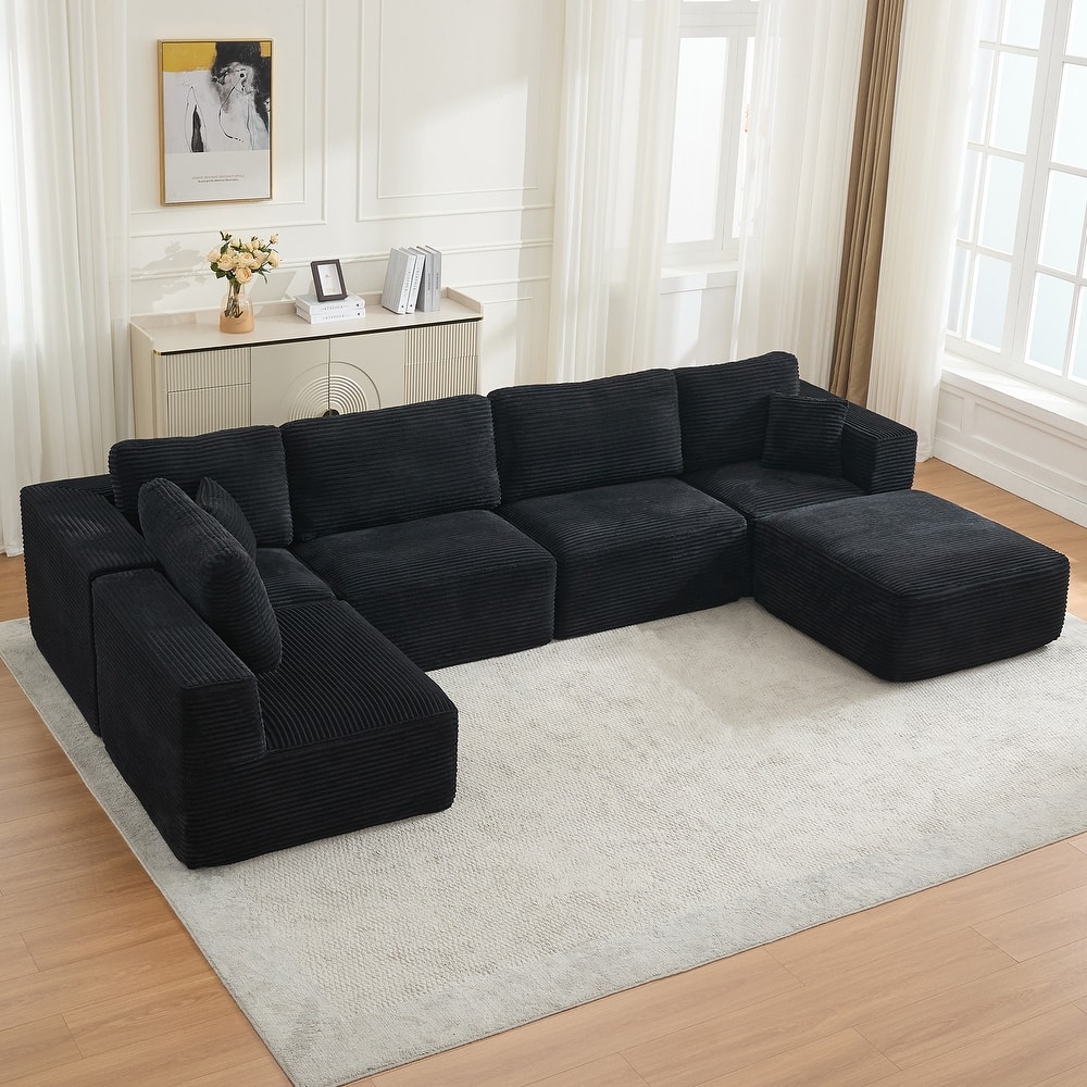 Corduroy Living Room Modular Sectional Sofa No Assembly Required