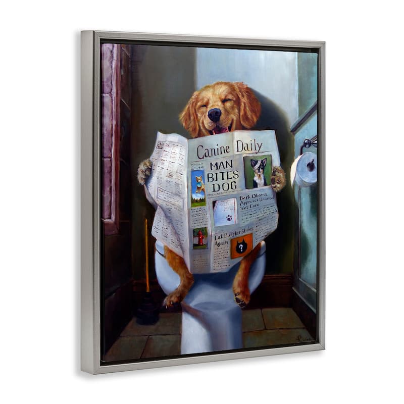 Stupell Dog Reading the Newspaper On Toilet Funny Painting Floater Frame - Multi-Color