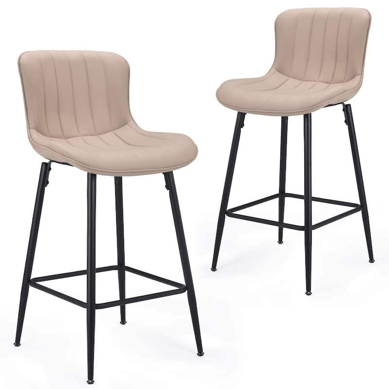 Set of 2 26 Inch Modern Faux Leather Barstools - khaki