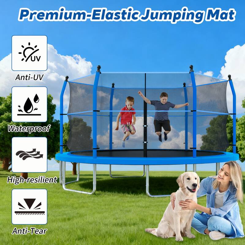 14ft Trampoline with Ladder and Enclosure Net for Kids and Adults, Heavy-duty 14' Outdoor Trampoline for Backyard