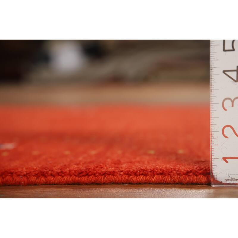 Orange Tribal Gabbeh Rug Hand-Knotted Wool Carpet - 4'0" x 5'10"