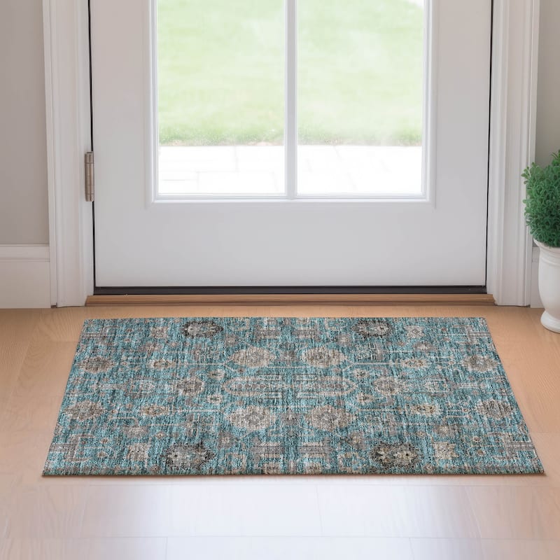 Premium Washable Super Soft Traditional Global Mayfield Rug - Teal - 1' 8" x 2' 6" - Rectangle