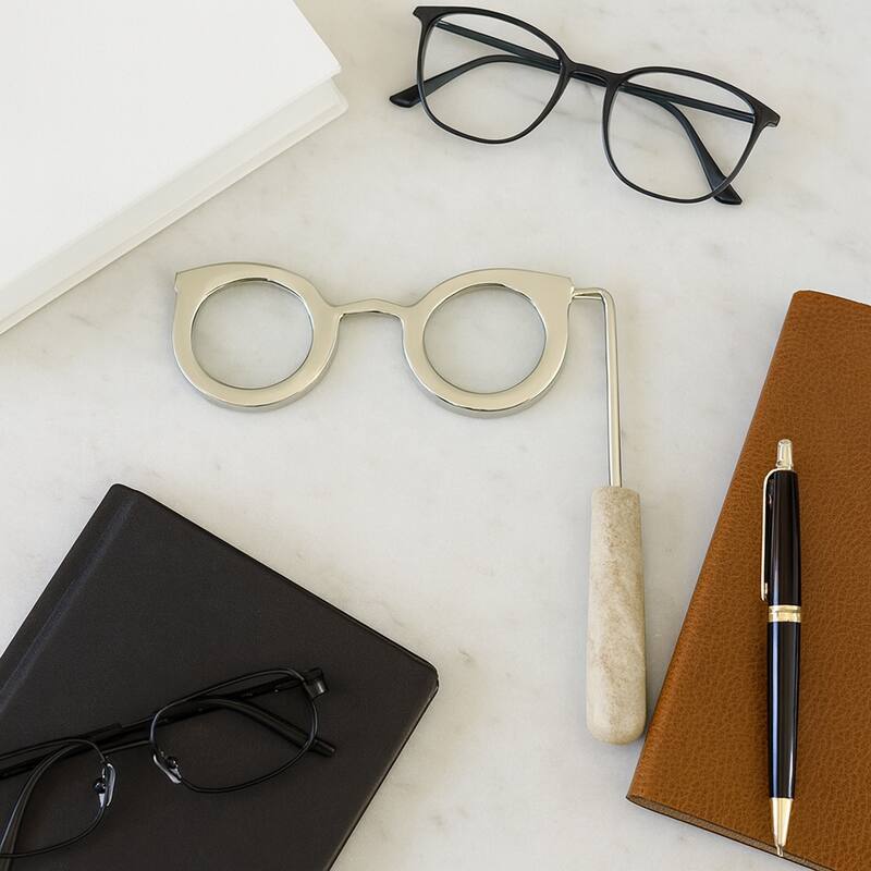 Eyeglass Magnifying Glass with Marble Handle Sculpture - 9"