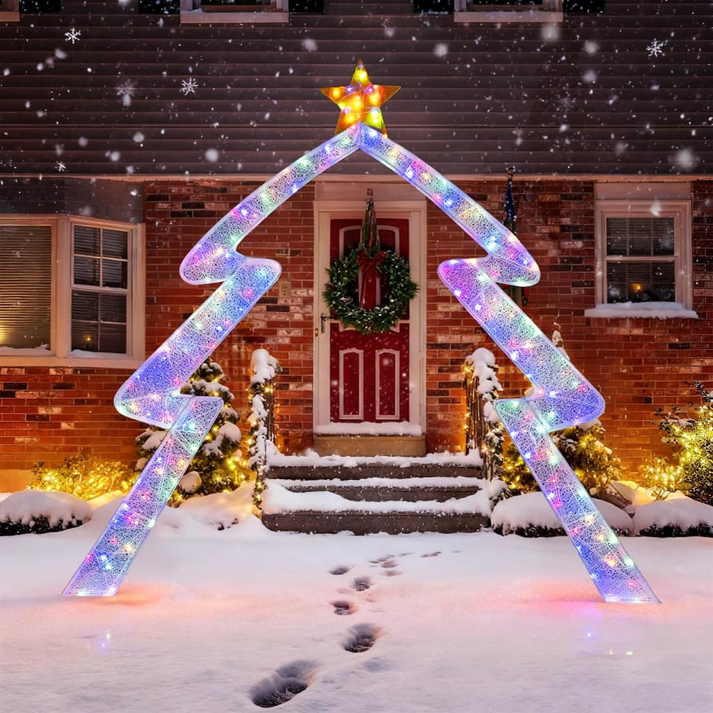 Costway 8.8 FT Christmas Tree-shaped Archway with Top Star, Adjustable - as pic shows - See Details