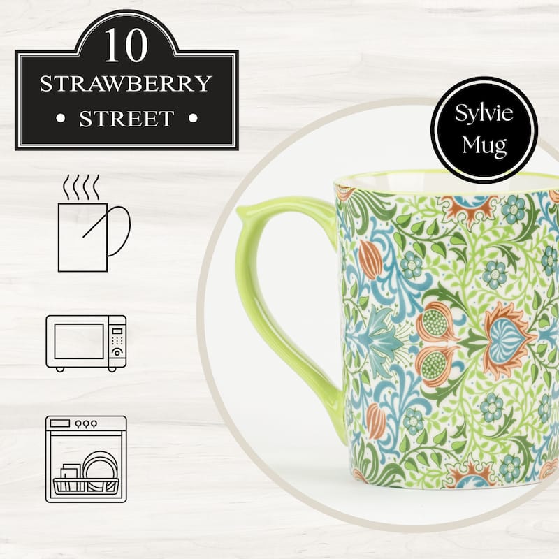 10 Strawberry Street Sylvie Flora Mugs, Set of 4