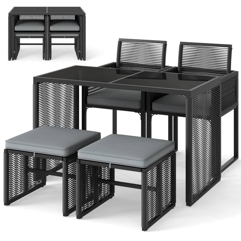 Costway 5 PCS PE Wicker Patio Dining Set Outdoor Conversation Set with - See Details