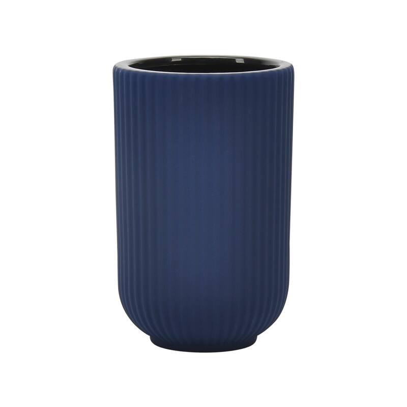 Sagebrook Home Ceramic Ridged Vase Classic Decorative Vase for Home or Office Flower Display - Ridged Blue - 5" x 5" x 7"