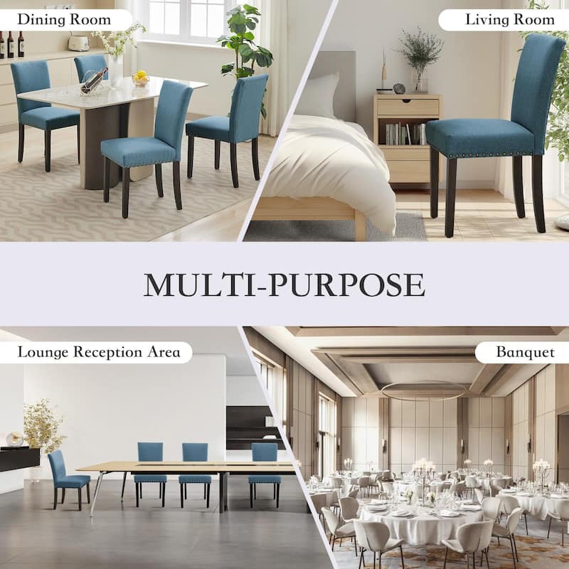 Upholstered Dining Chairs Set of 2, Fabric Parsons Dining Room Chair with Nailhead Trim and Sturdy Wood Legs