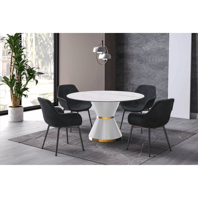 Round Dining Table with a Glass/Stone Tabletop in Qorvus Series by LeisureMod