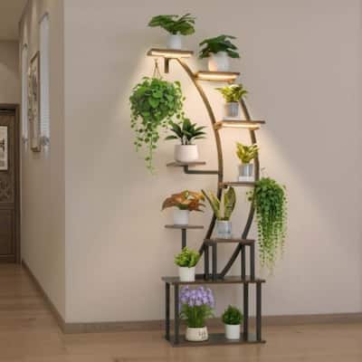 63" Tall 9-Tier Indoor Plant Stand with LED Grow Lights and Adjustable Brightness Timer - 24.41” × 11.02” × 63”