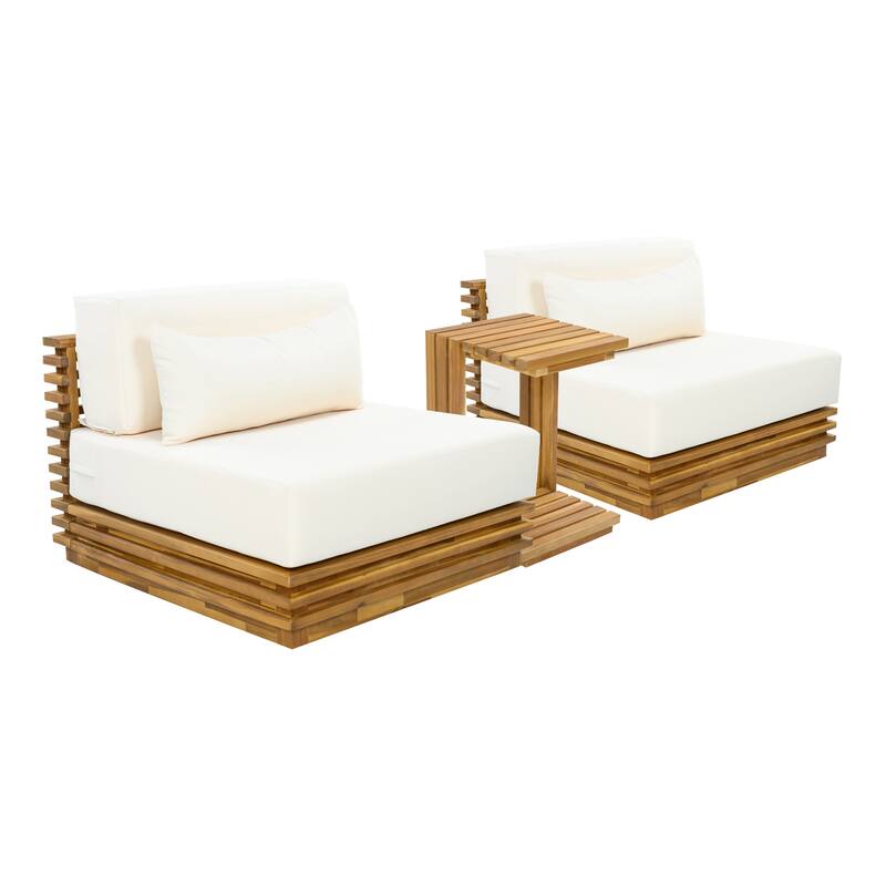 Christopher Knight Home - Solvane Outdoor Solid Wood Conversation Set with Cushions and Side Table