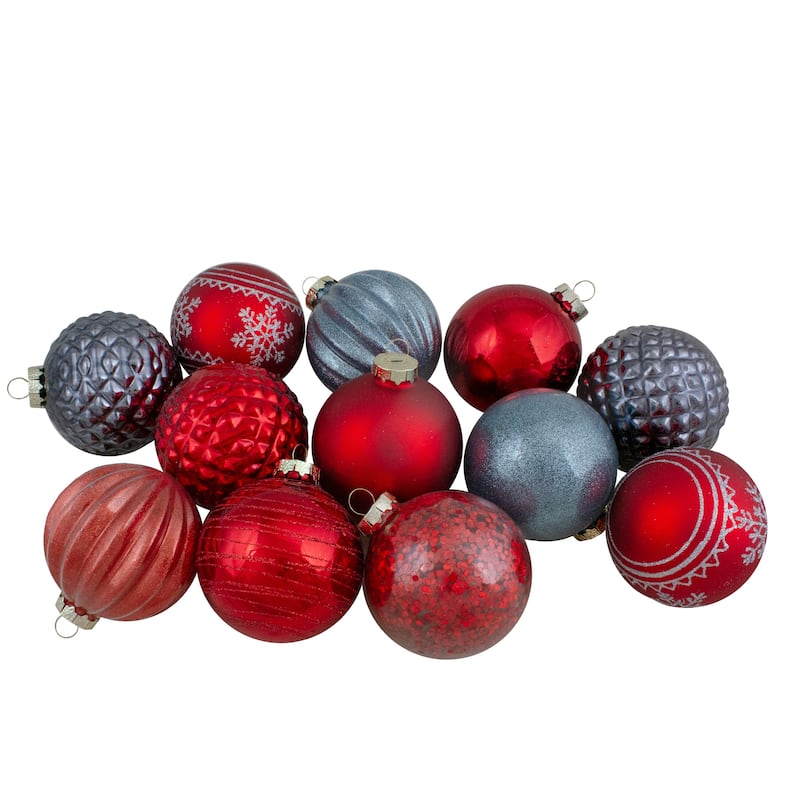 Set of 12 Red and Blue Finial and Glass Ball Christmas Ornaments - 3.25"