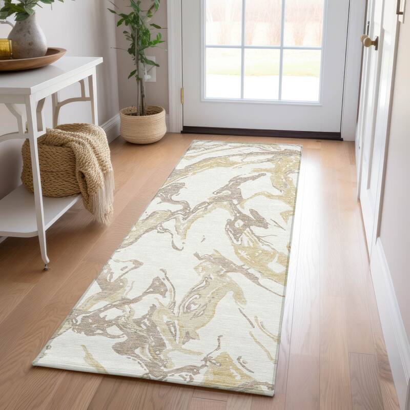 Machine Washable Indoor/ Outdoor Modern Wave Chantille Rug - Ivory - 2'3" x 7'6"