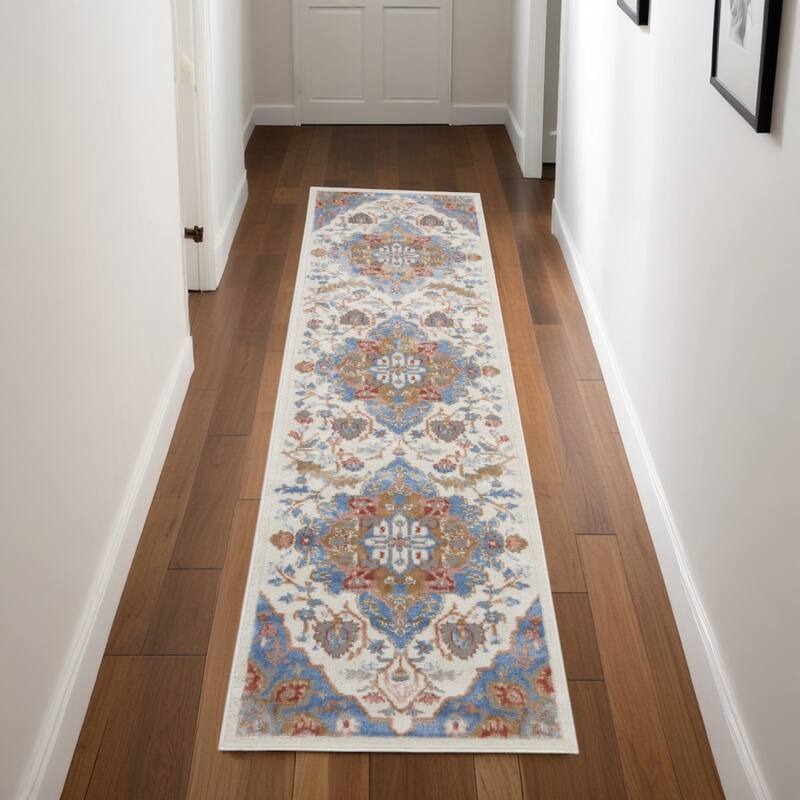 Cogol Power Loomed Abstract Floral Non Skid Stain Resistant Low Pile Area Rug By HomeRoots - 90' X '27' X '0.25 - 90' X '27' X '0.25 - Tan - Runner