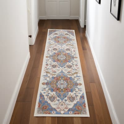 Cogol Power Loomed Abstract Floral Non Skid Stain Resistant Low Pile Area Rug By HomeRoots - 90' X '27' X '0.25