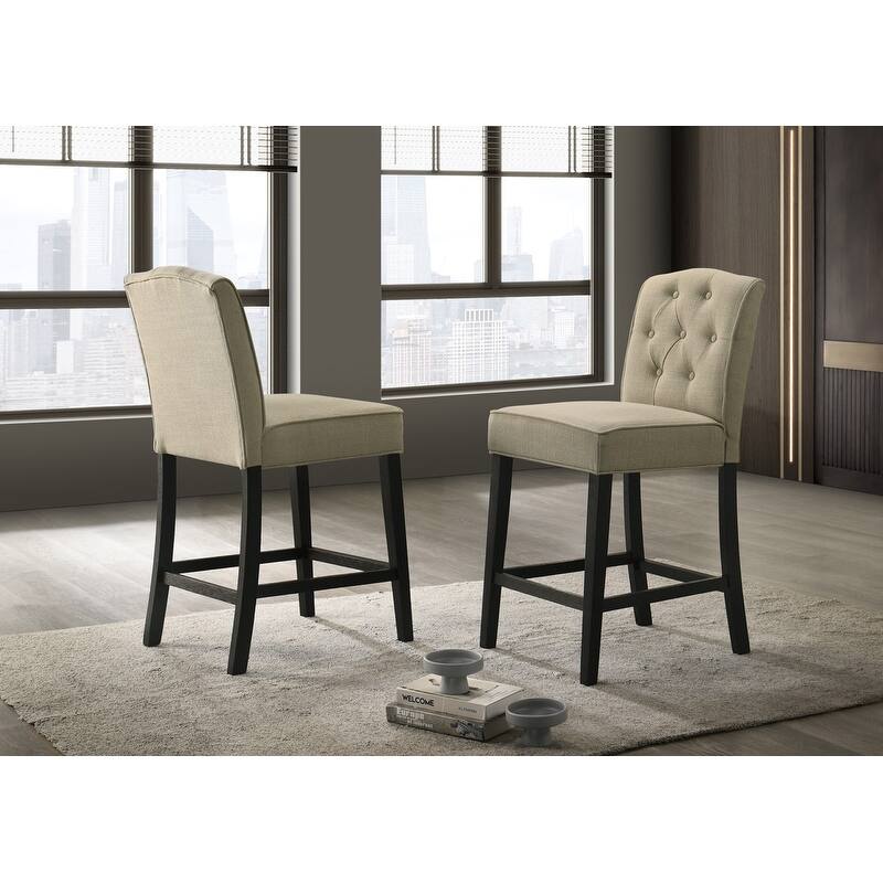 Jasper Set of 2 Beige Fabric Counter Height Chairs with Black Finish Legs