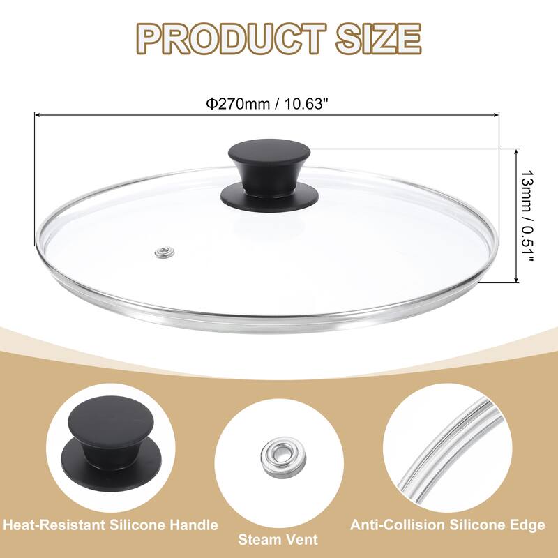 1 Pcs Universal Lid for Pot Cookware, Replacement Glass Pan Lids - Clear, Black - Fit 10 Inch