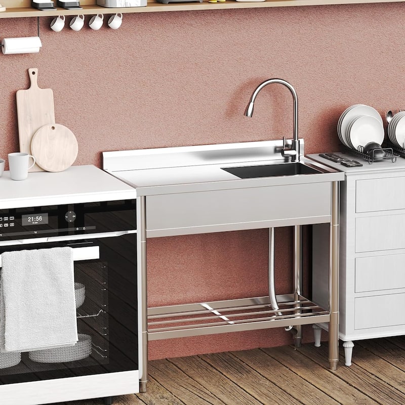 Freestanding Stainless Steel Single Bowl Sink for Garage, Kitchen