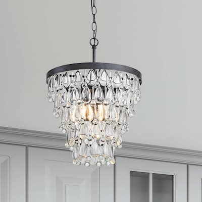 Viviana Antique Black 4-light Crystal Teardrop Round Chandelier - 14 inches in diameter x 19.5 inches H