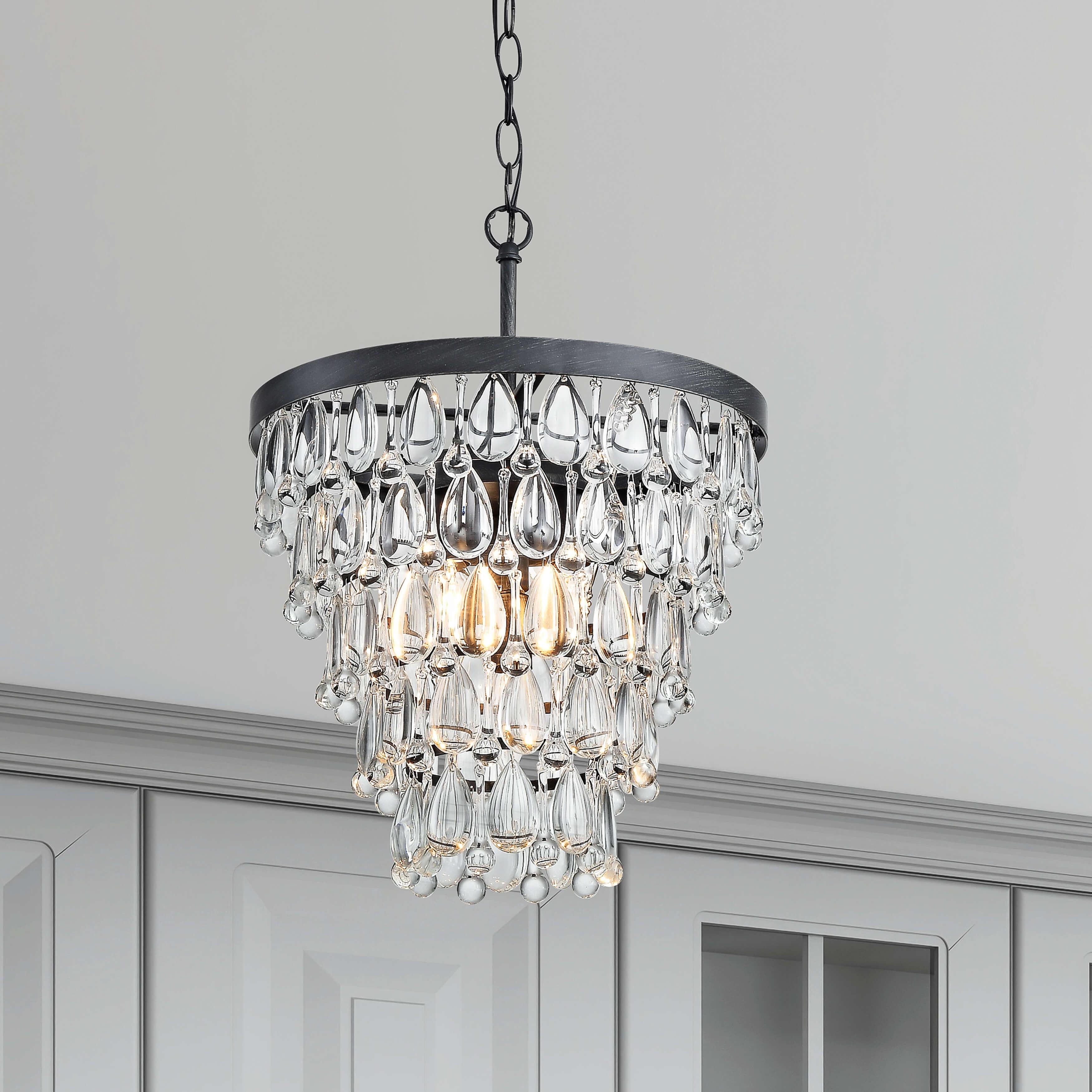 Jojospring Viviana Antique Black 4-light Crystal Teardrop Round Chandelier - 14 inches in diameter x 19.5 inches H