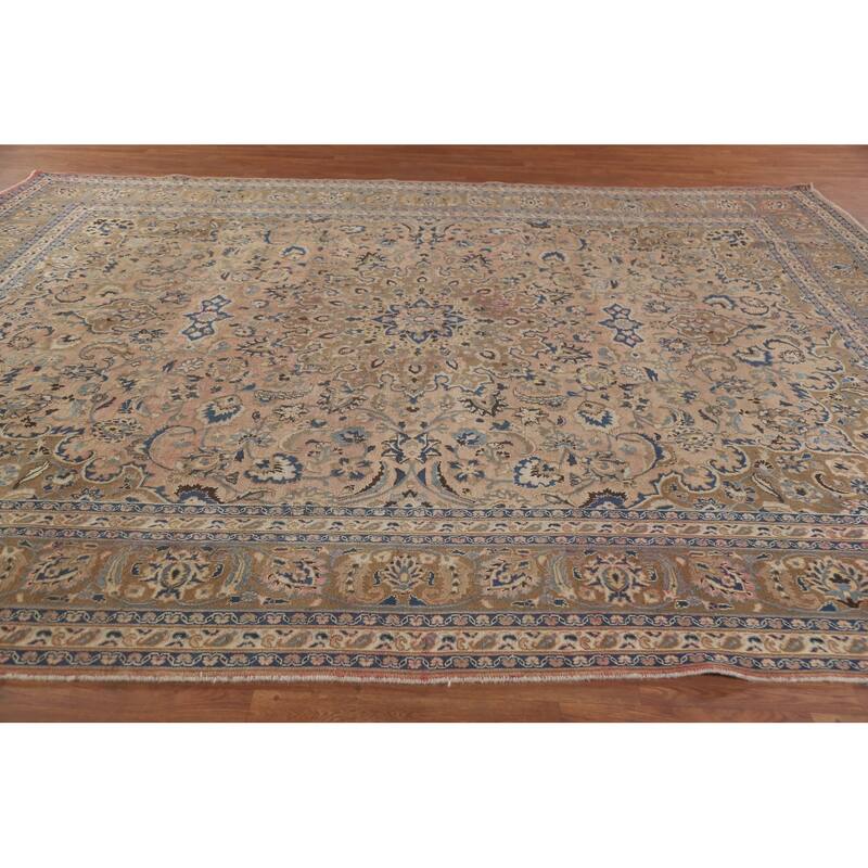 Hand Knotted Oriental 100% Wool Carpet Traditional Floral Pink Mashad Area Rug - 12' 5'' X 9' 4''