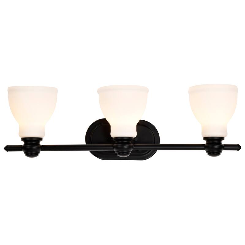 Russel 3 Light Vanity Matte Black with Satin White Glass - Matte Black