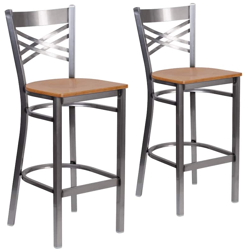2 Pack Clear Coated ''X'' Back Metal Restaurant Barstool - 17"W x 18"D x 42.25"H